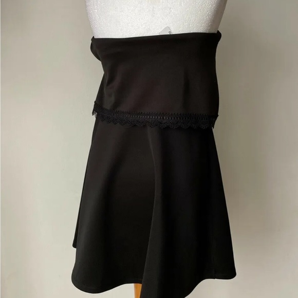 River Island Black Strapless A-Line Dress Size 8 Crochet Detail - Picture 2 of 4